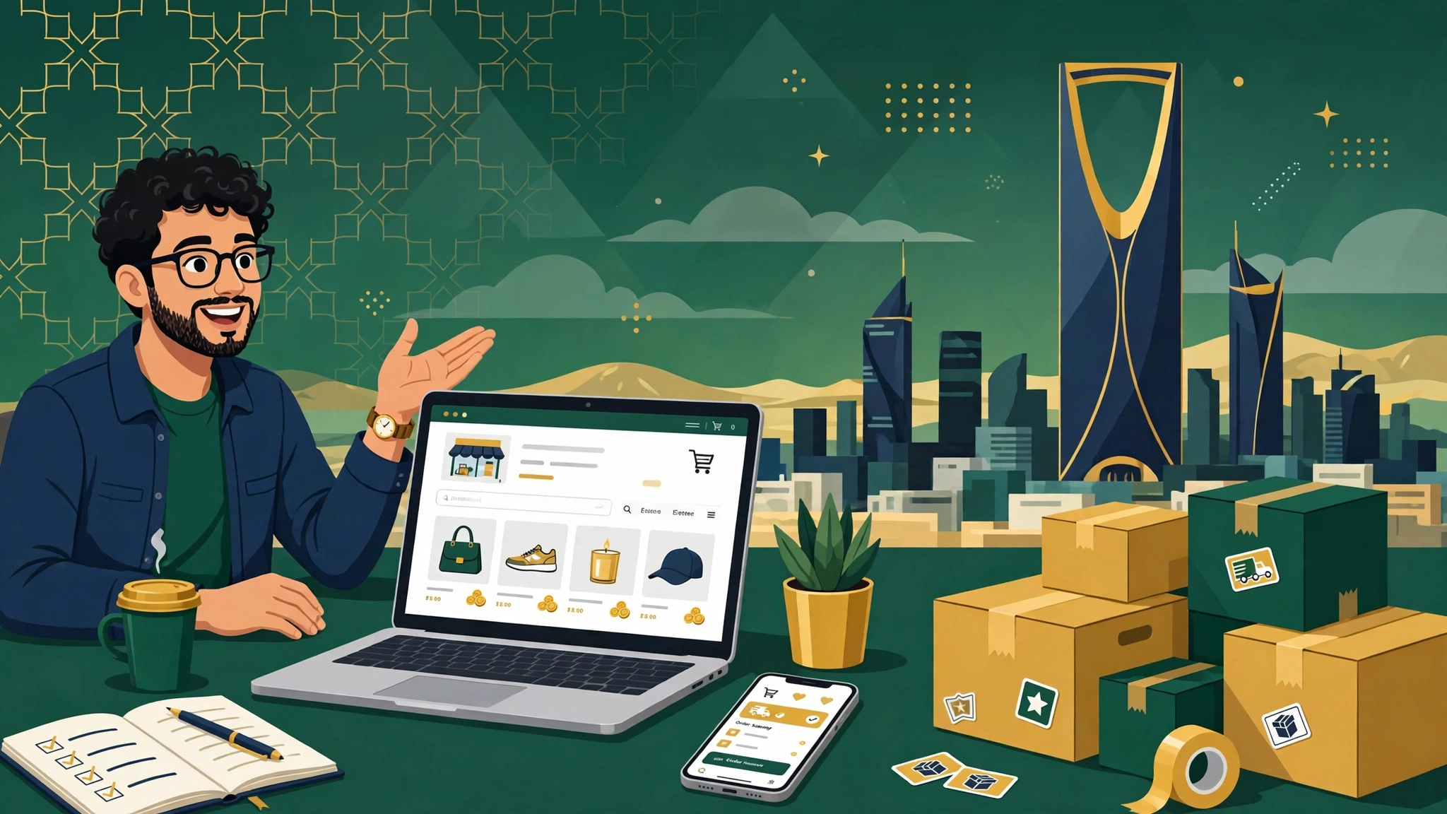 Starting an ecommerce business in Saudi Arabia — Riyadh skyline illustration