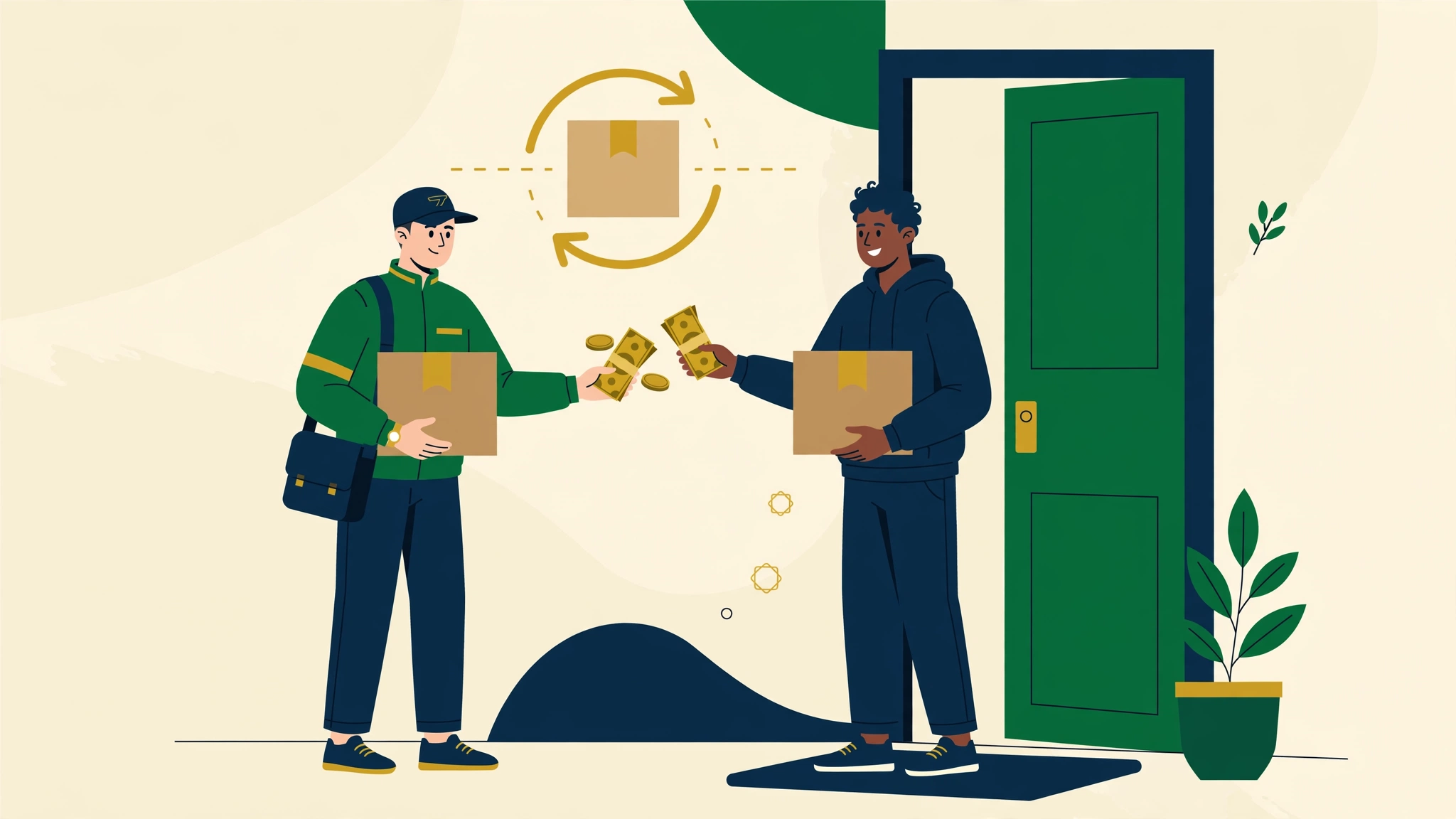 Cash on delivery in Saudi Arabia — courier collecting payment at the door